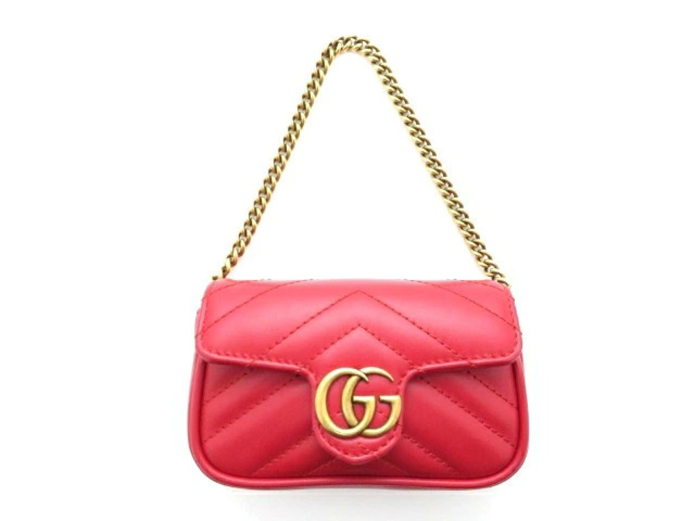Gucci GG Marmont Accessory Pouch Clutch handle Leather Red